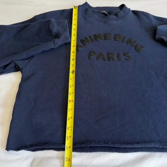 Anine Bing "Jaci" Washed Navy Black Paris Lettering Cotton Sweatshirt *Altered* - Picture 16 of 17